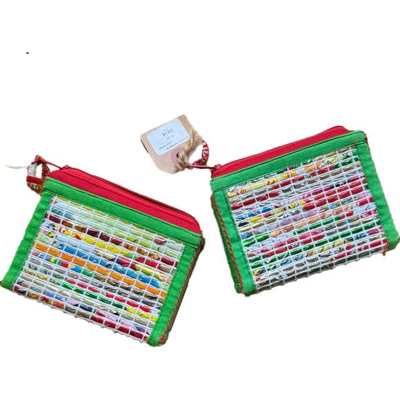 Handcrafted Multicolored Zippered Cardholder Purse Pouch Recycled Materials NWT - Picture 4 of 8